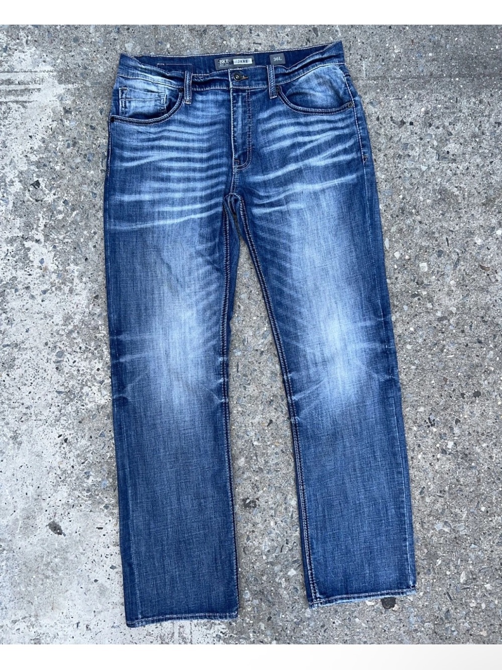 BKE Jake Bootleg 36L Straight Denim Jeans Blue Cowboy